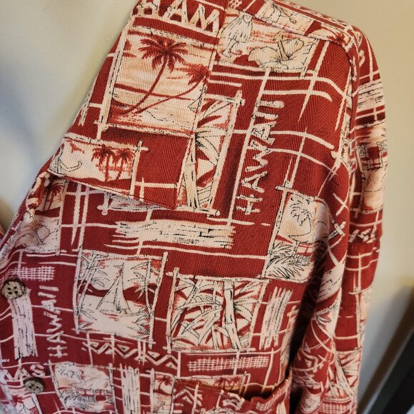 Tommy Bahama, Men's, red & white Hawaiian aloha shirt, silk, XXL, button, 2xl - Picture 5 of 8